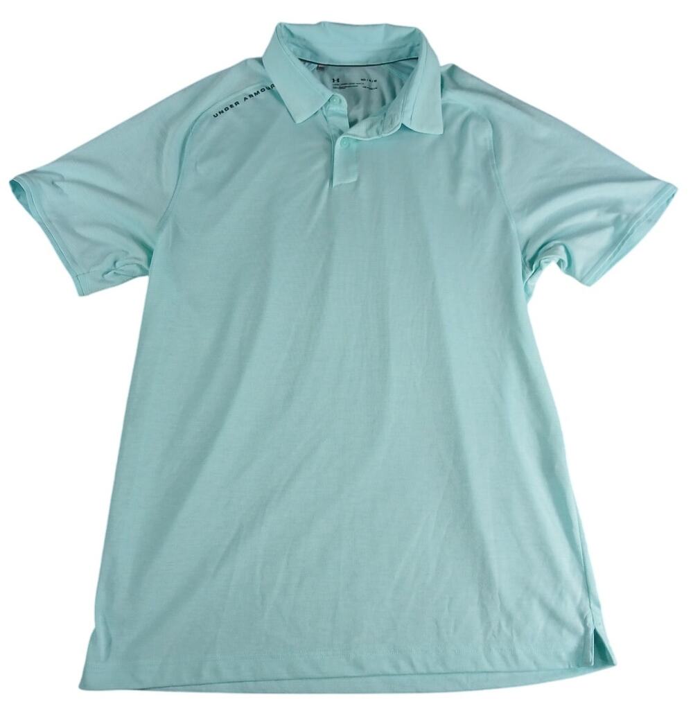 Under Armour Polo Shirt Mens Medium Golf Blue Heatgear Stripe Sport Athletic